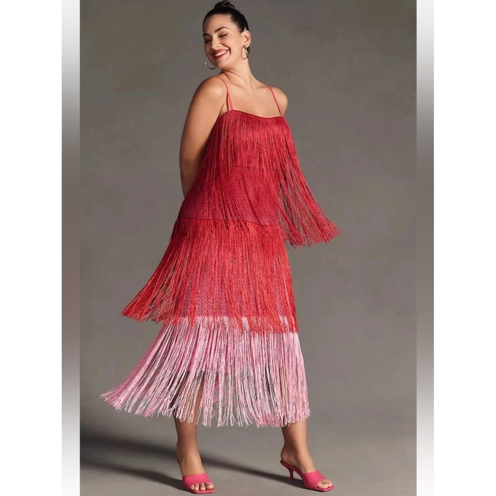 NWT Anthropologie Let Me Be Tiered Fringe Ombre Dress Size Medium MSRP: $220